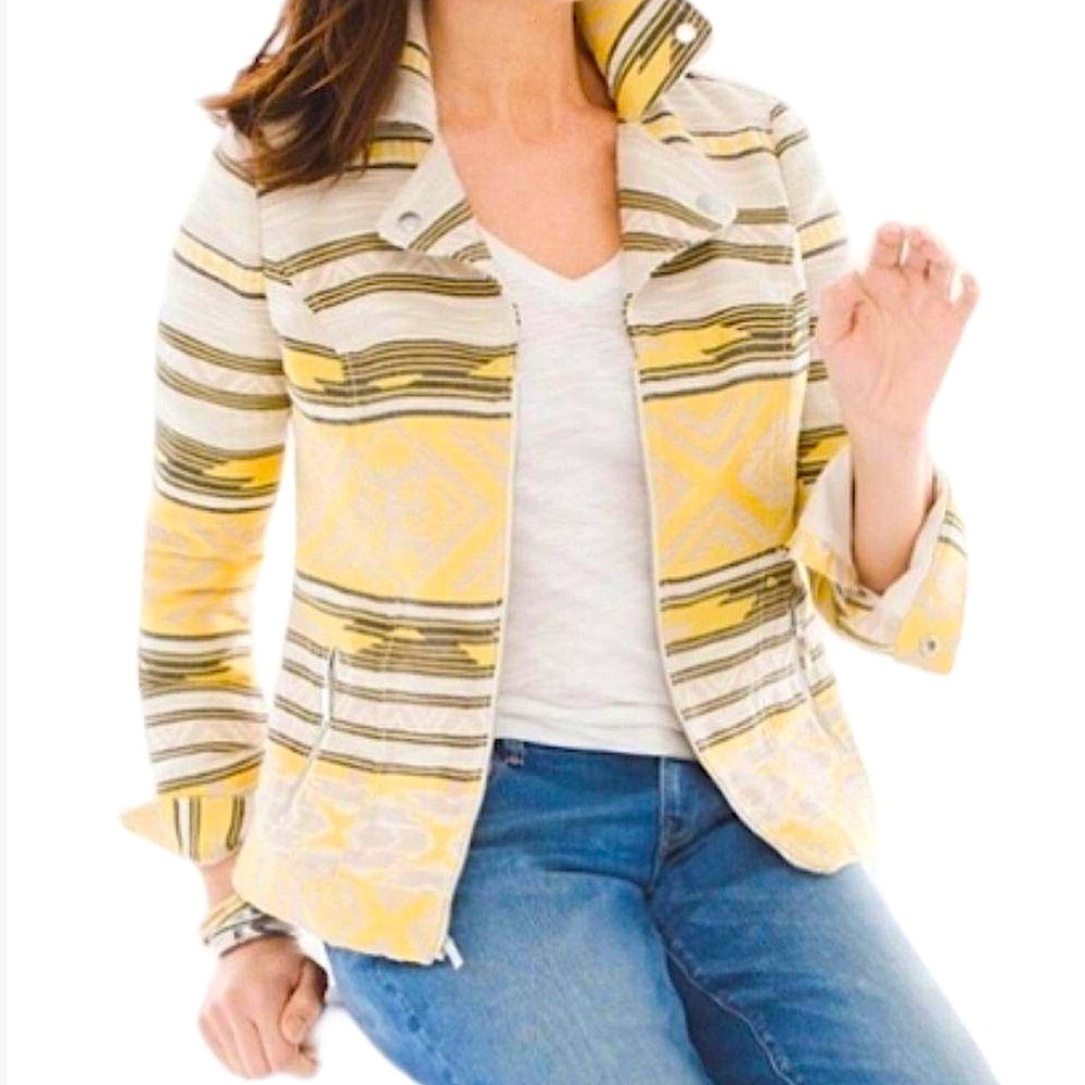 Chico’s Aztec Jacquard Moto Zipper Jacket Blazer Small